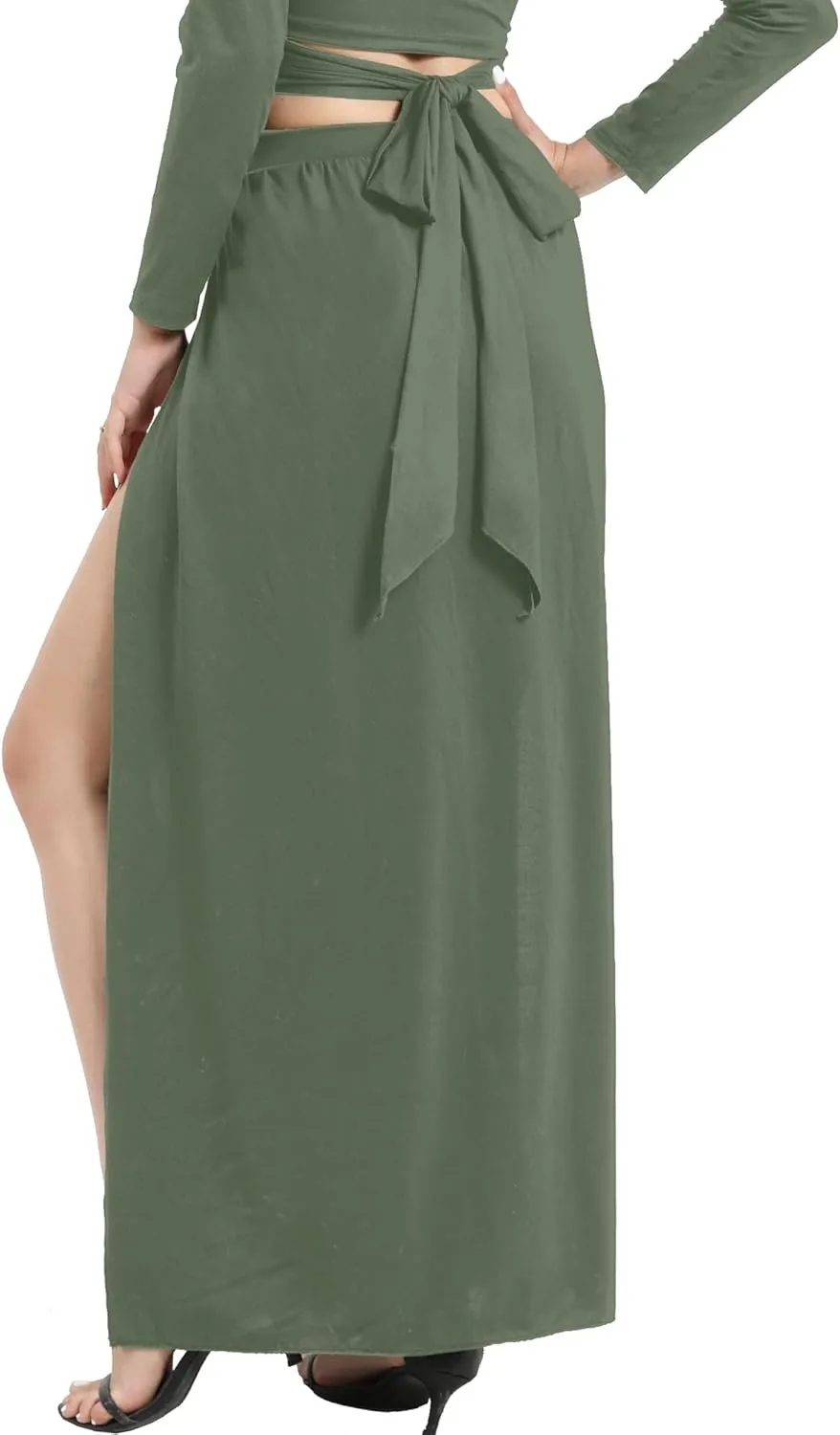 SILUI Women's High Waist Double Slit Sexy Plus Size Thigh Split Flowy Long Maxi Skirt