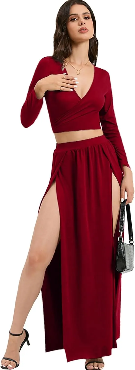 SILUI Women's High Waist Double Slit Sexy Plus Size Thigh Split Flowy Long Maxi Skirt
