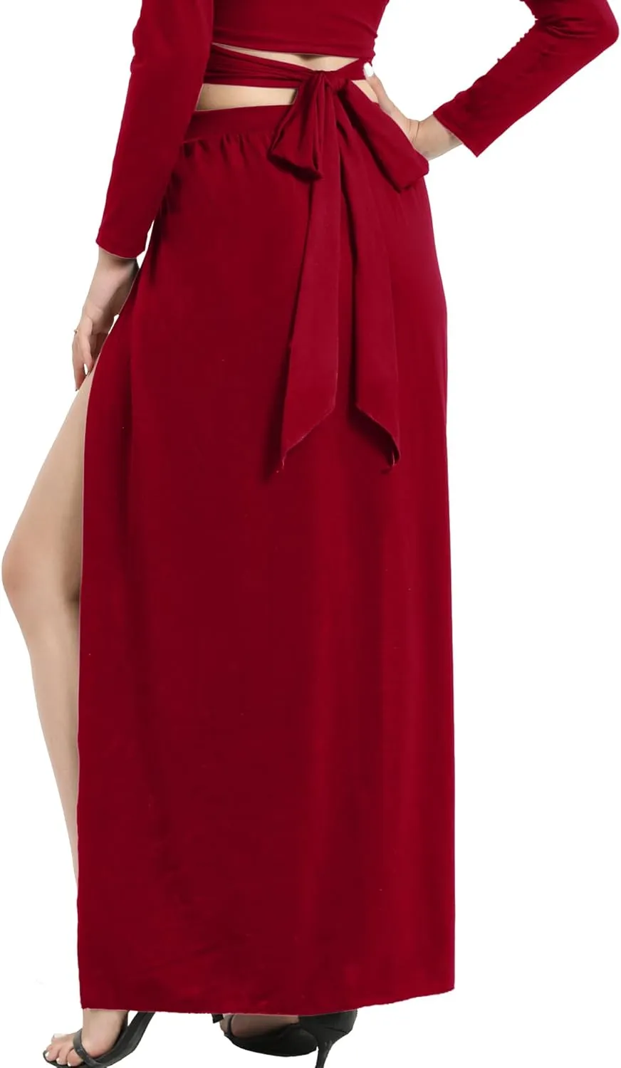 SILUI Women's High Waist Double Slit Sexy Plus Size Thigh Split Flowy Long Maxi Skirt