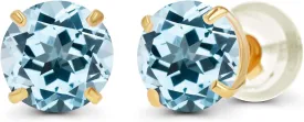 Solid 14K Yellow, White or Rose Gold 4mm Round Genuine Gemstone Birthstone Prong Set Stud Earrings For Women