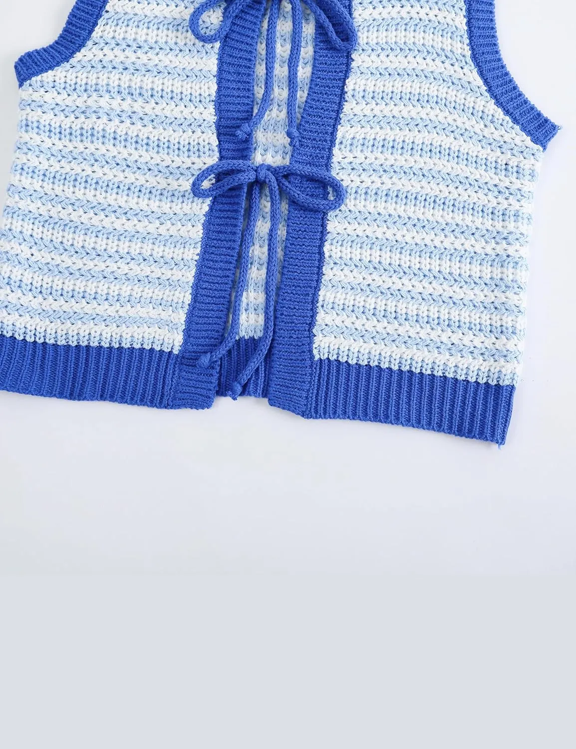 Sweater Vest Women Casual Sleeveless Crochet Tops Color Block Tie Back Knit Tank Tops
