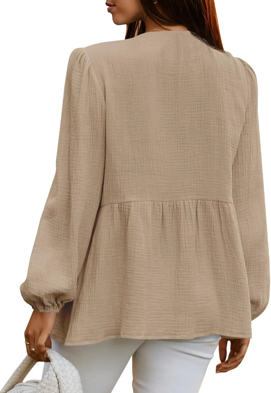 Tankaneo Womens Bow Tie Front Tops Babydoll Puff Long Sleeve Blouse Y2k Cotton Shirt