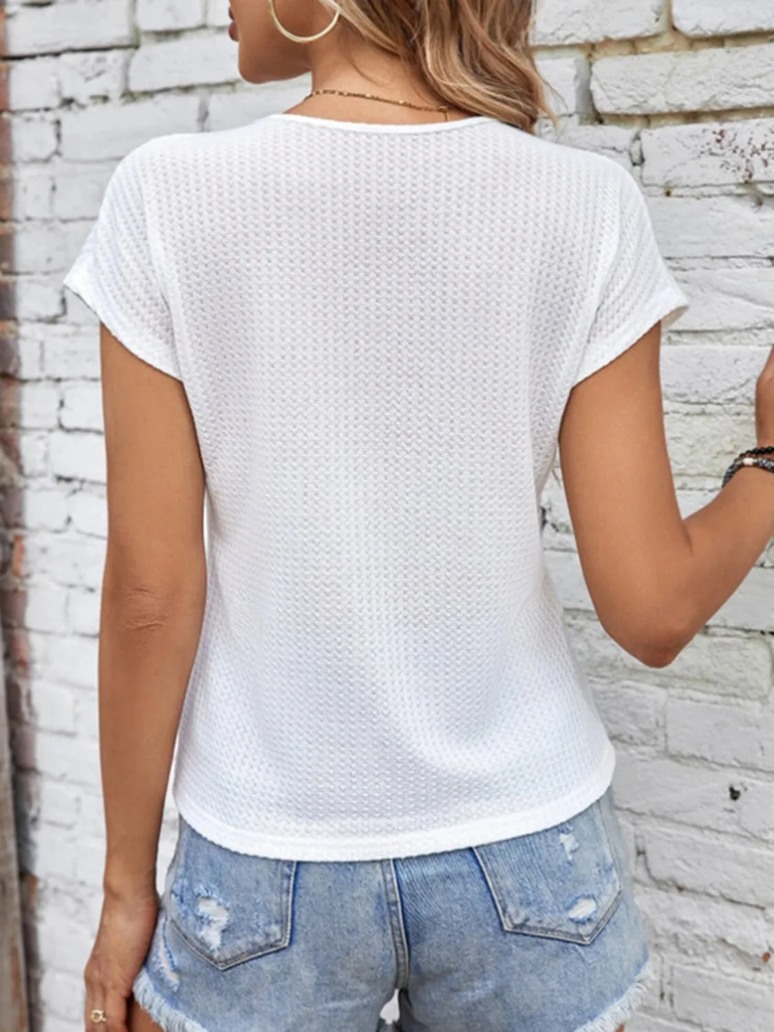 TEEK - White V-Neck Cap Sleeve Blouse