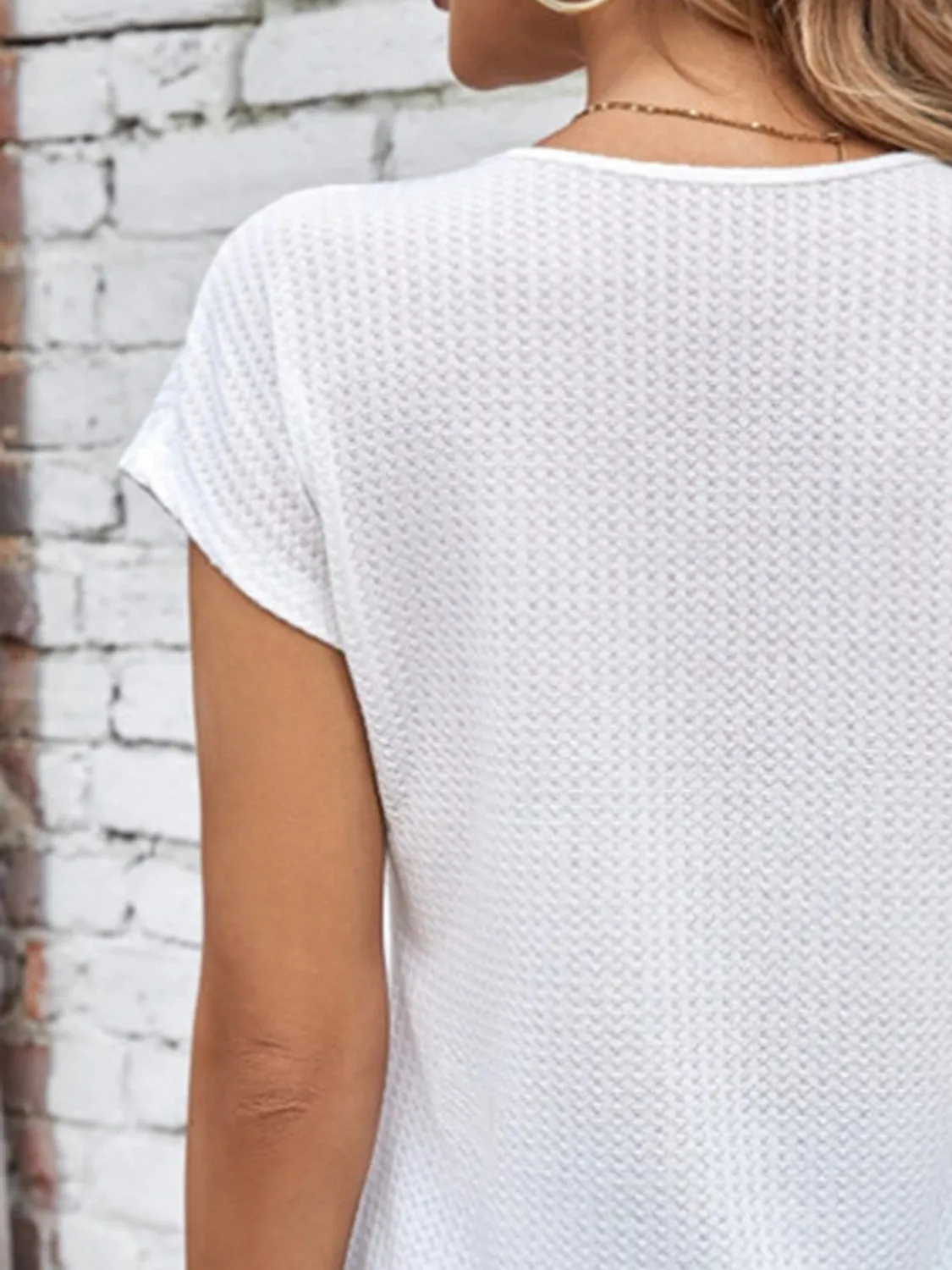 TEEK - White V-Neck Cap Sleeve Blouse