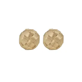 Vintage 14k Gold Basket Weave Round Cufflinks