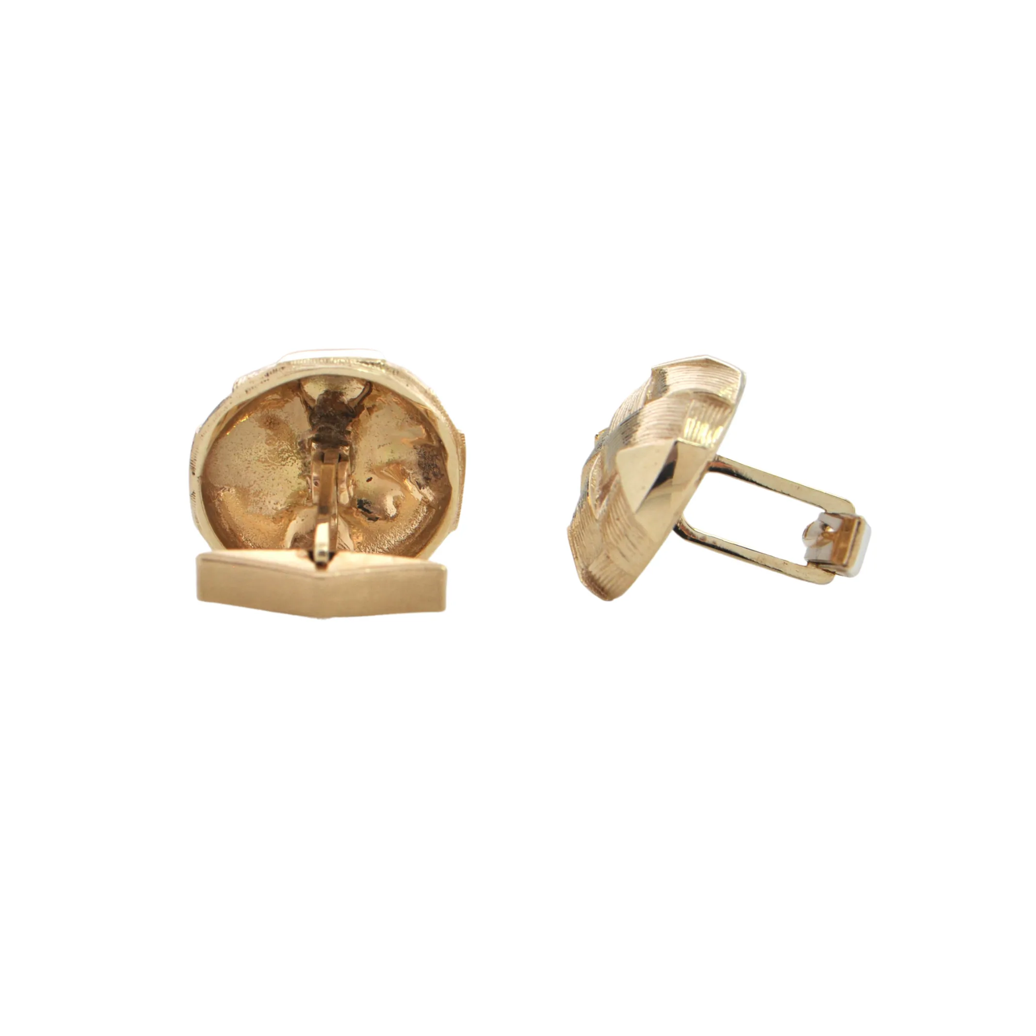 Vintage 14k Gold Basket Weave Round Cufflinks