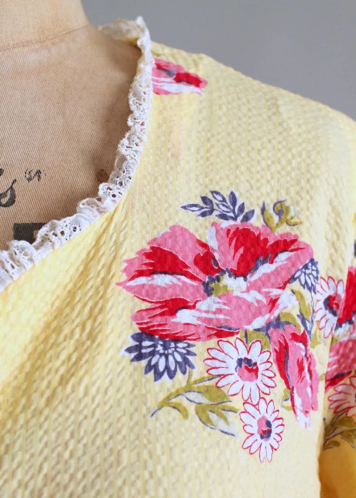 Vintage 1940s Yellow Cotton and Lace Floral House Dress