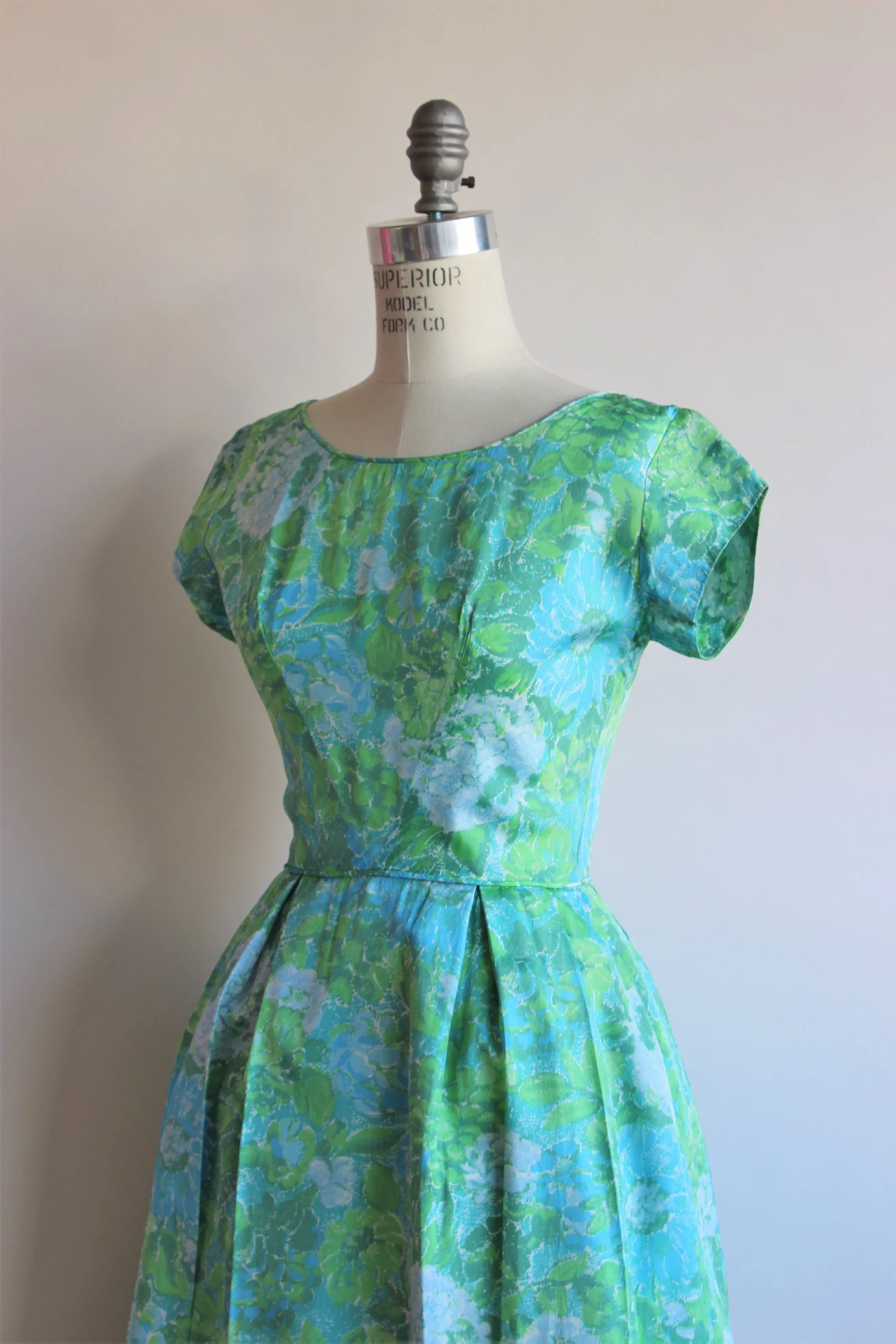 Vintage 1950s 1960s Blue Rose Fit And Flare Dress by Elinor Gay