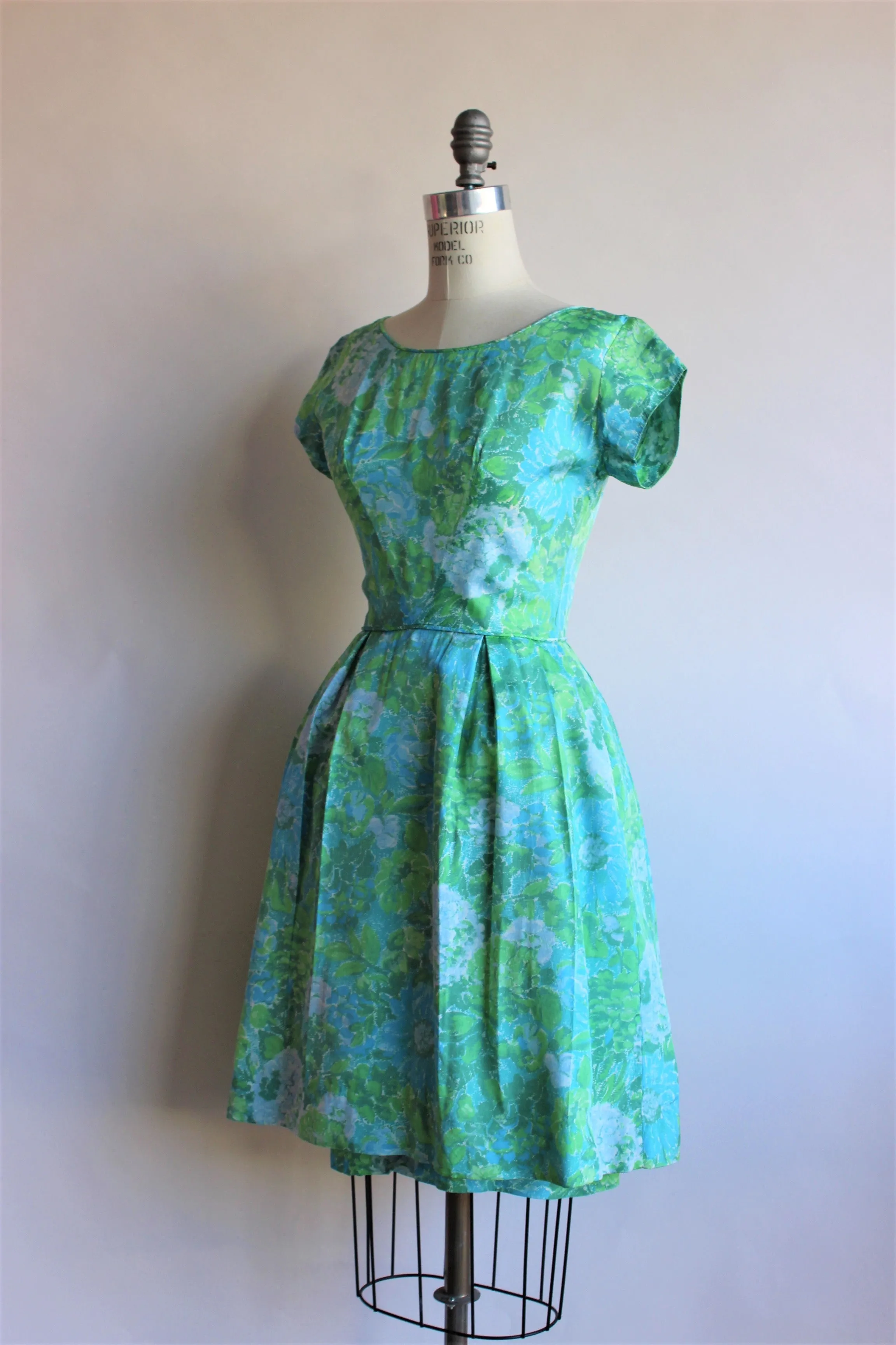 Vintage 1950s 1960s Blue Rose Fit And Flare Dress by Elinor Gay