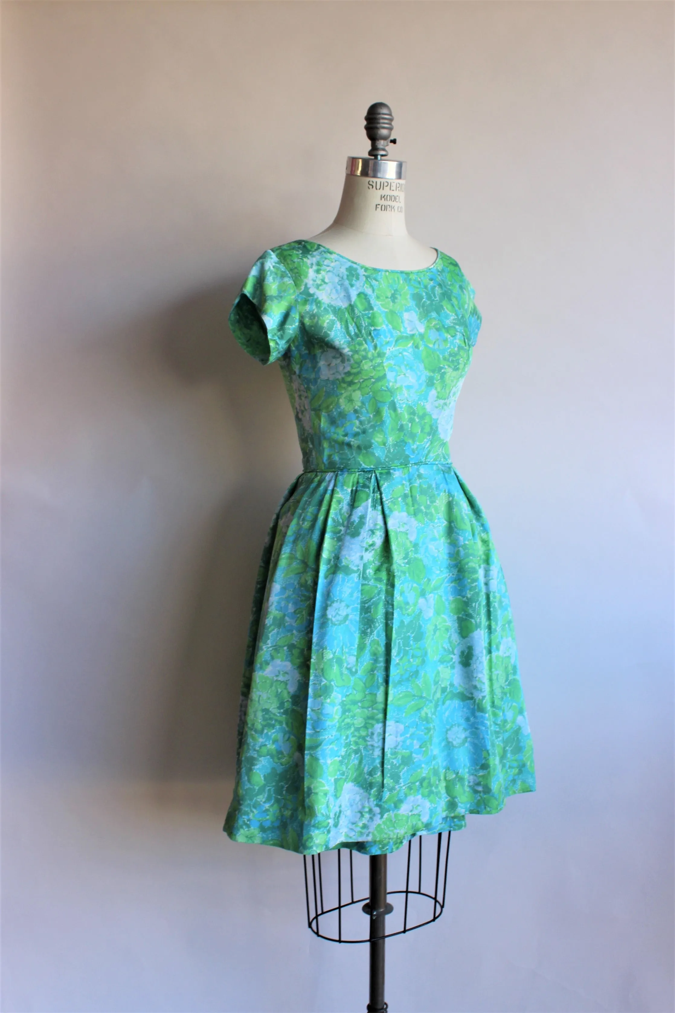 Vintage 1950s 1960s Blue Rose Fit And Flare Dress by Elinor Gay