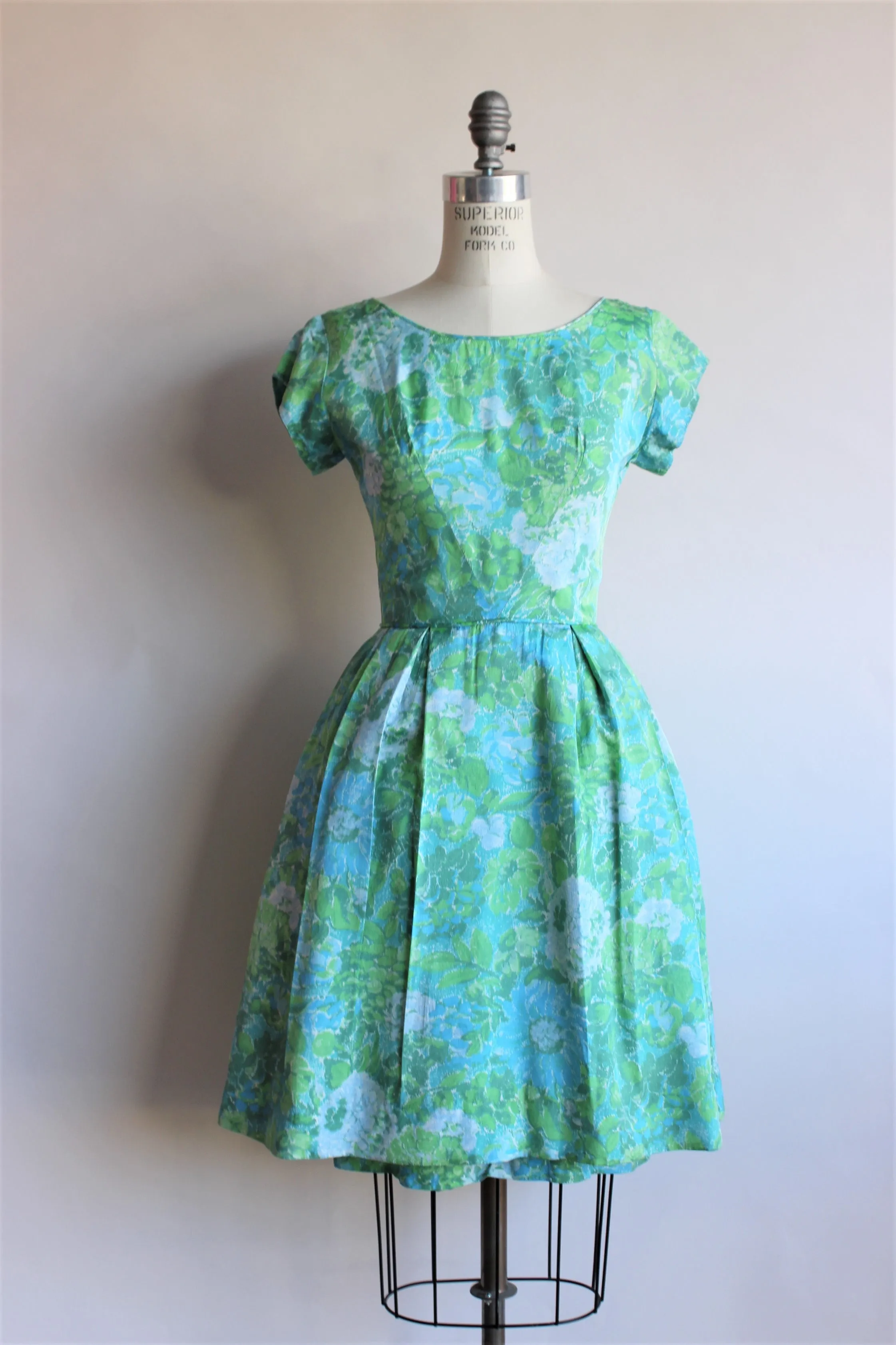 Vintage 1950s 1960s Blue Rose Fit And Flare Dress by Elinor Gay