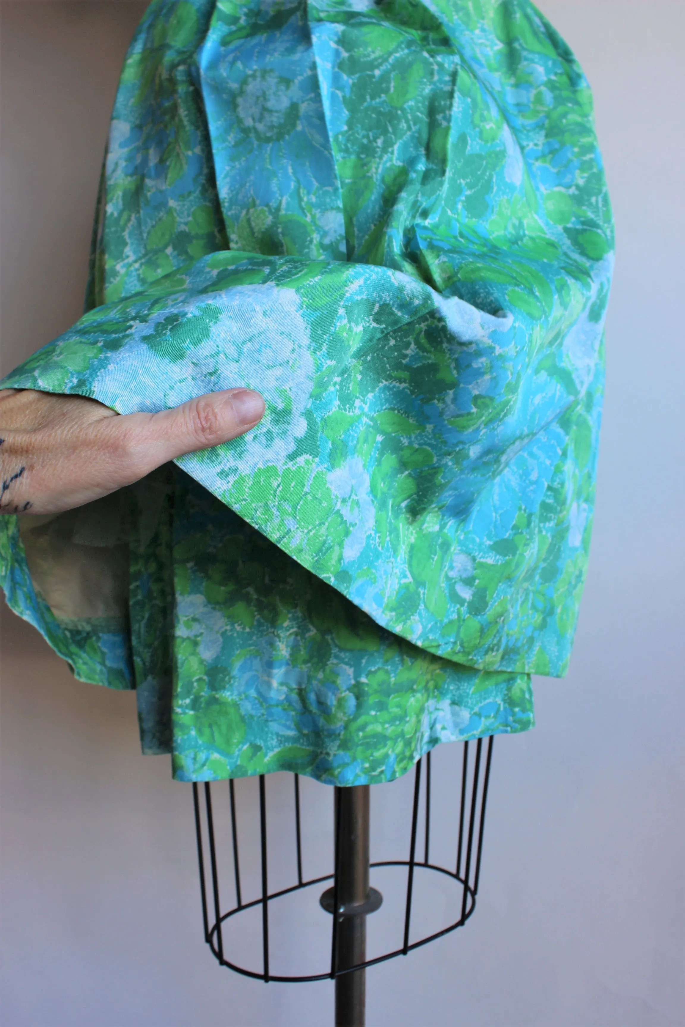 Vintage 1950s 1960s Blue Rose Fit And Flare Dress by Elinor Gay