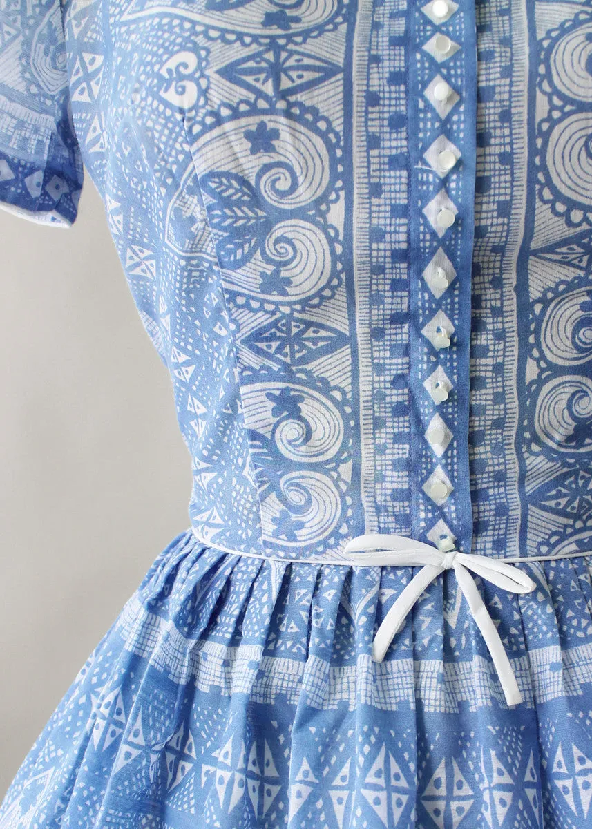 Vintage 1960s Blue and White L'Aiglon Day Dress
