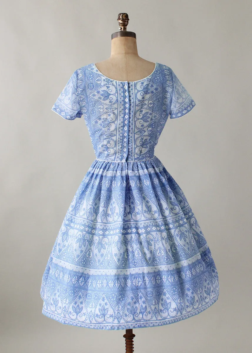 Vintage 1960s Blue and White L'Aiglon Day Dress
