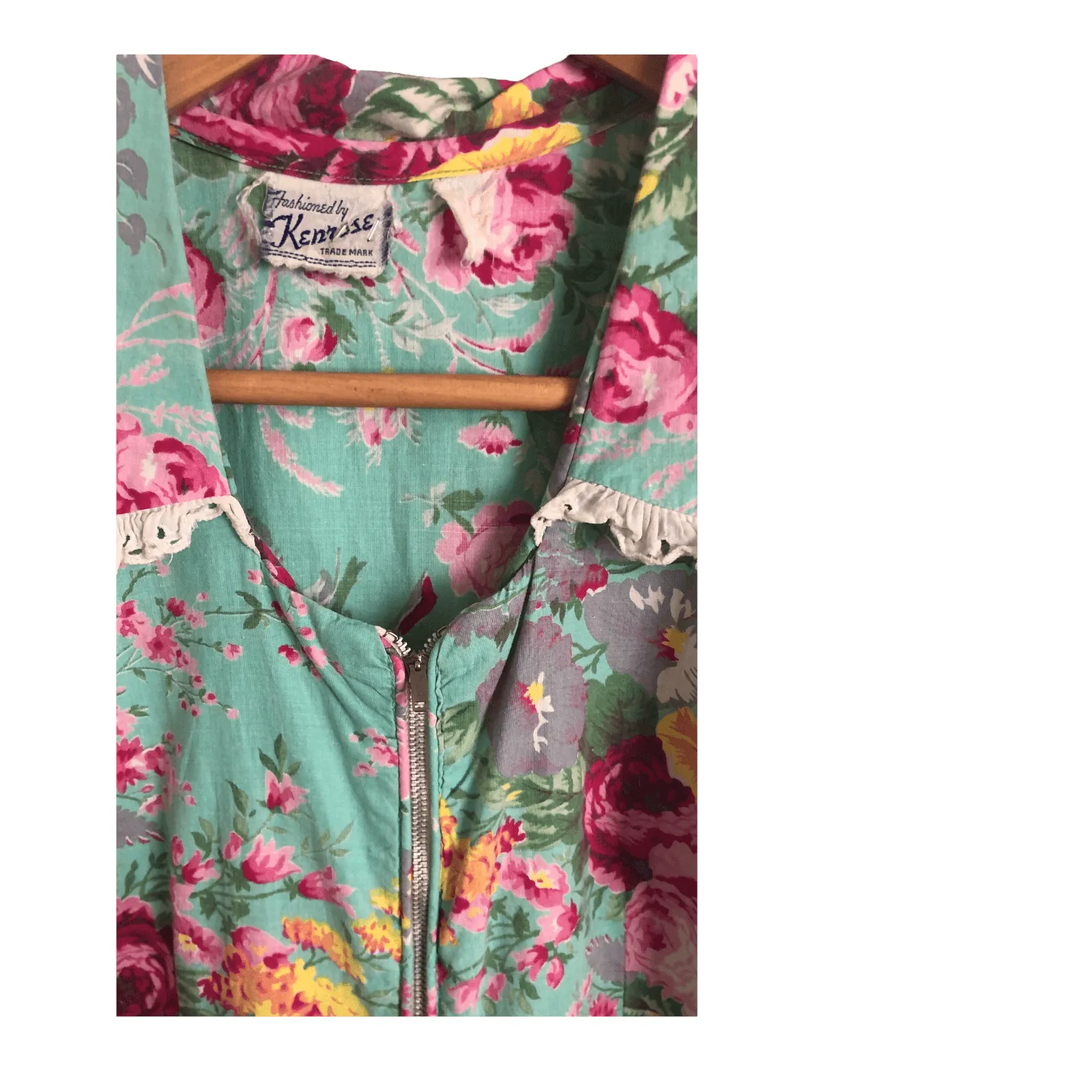 Vintage Ken Rose 100% Cotton Short Sleeve Tunic Maxi Dress Green Pink Floral Print UK Size 12