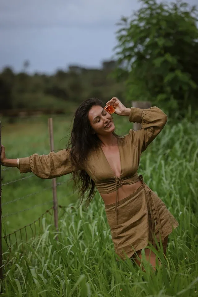 Voyage Sugar Cane Lace Up Blouse