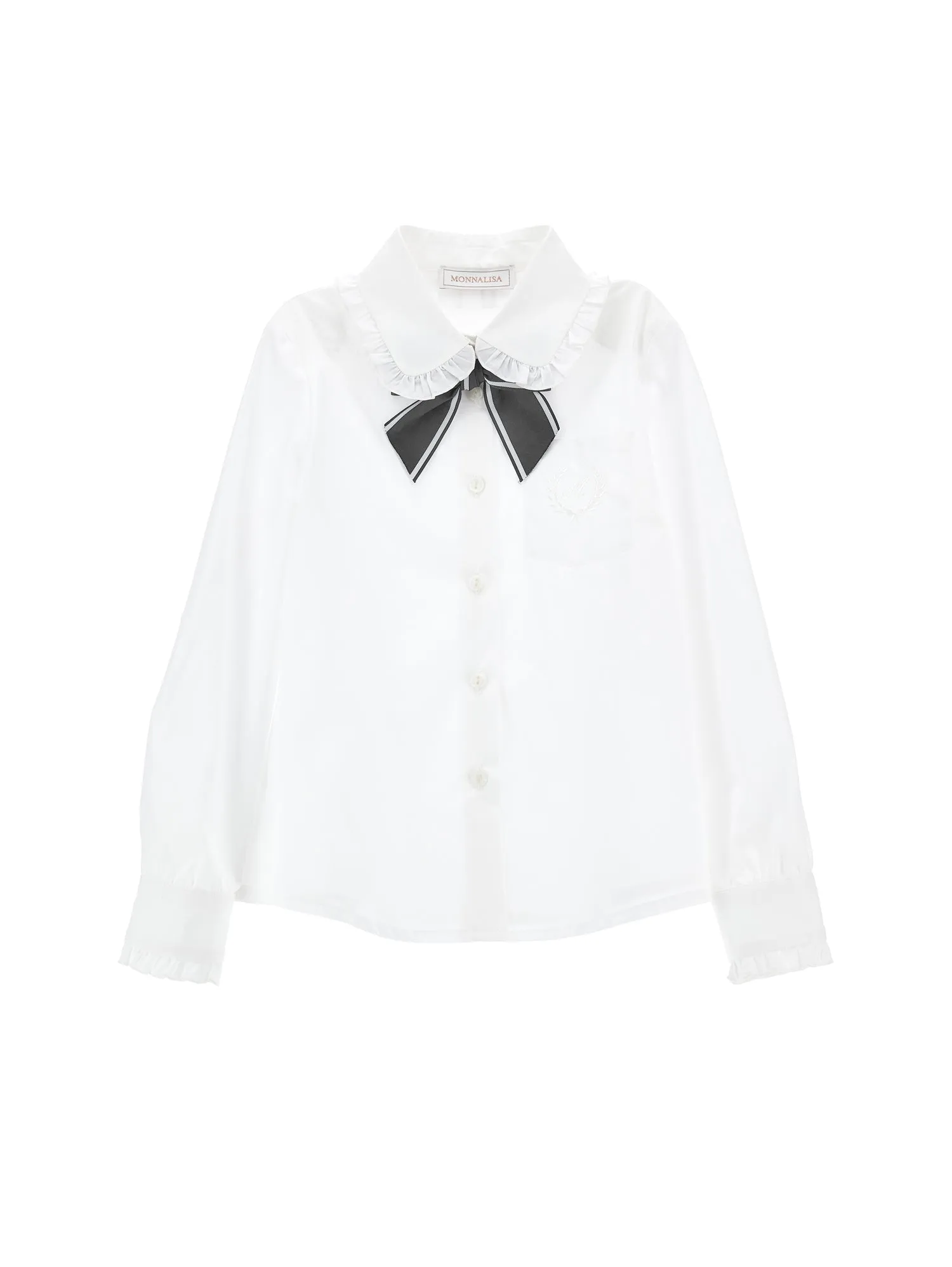 White Grey Collared Bow Blouse