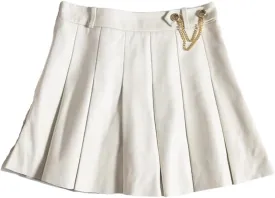 Women Playful College Style Japanese Golden Chain Short Blue White Lambskin Mini Pleated Skirt