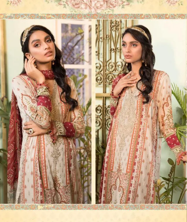Women Unstitched Cotton Pakistani Off-White Suit Dress material