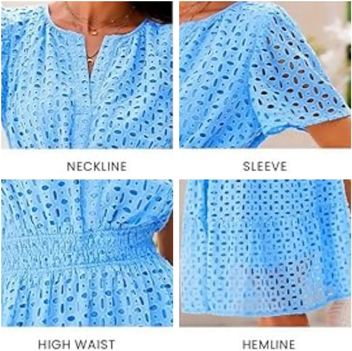 Women's 2025 Summer Short Sleeve Maxi Dress Casual V Neck Hollow Out Eyelet High Waist Ruffle Swing A Line Flowy Long Dresses(White,S)
