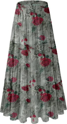 Women's Chiffon White Flowy Maxi Skirts Boho Summer Elastic Waisted Pleated A Line Long Skirt for Women 2025