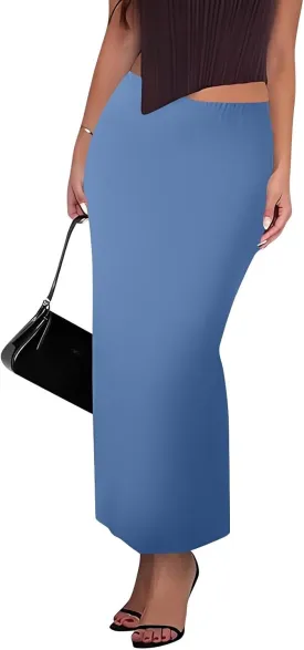 Women's Flowy Skirts Summer Casual High Waisted Ruched Maxi Long Bodycon Going Out Skirts, S-2XL