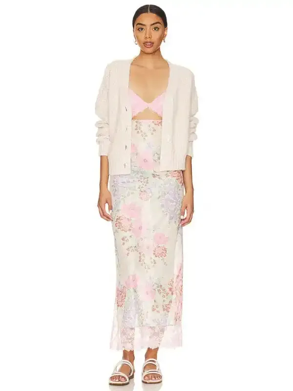 Women’s Gentle Lace Straps Spliced Slit Long Dress