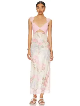 Women’s Gentle Lace Straps Spliced Slit Long Dress