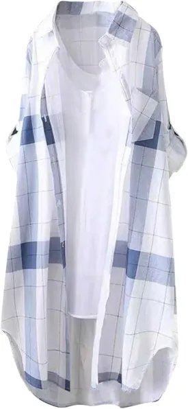 Womens Oversized Button Down Plaid Shacket Shirt Roll Up Long Sleeve Casual Boyfriend Tunic Blouse Top 2024 Fall