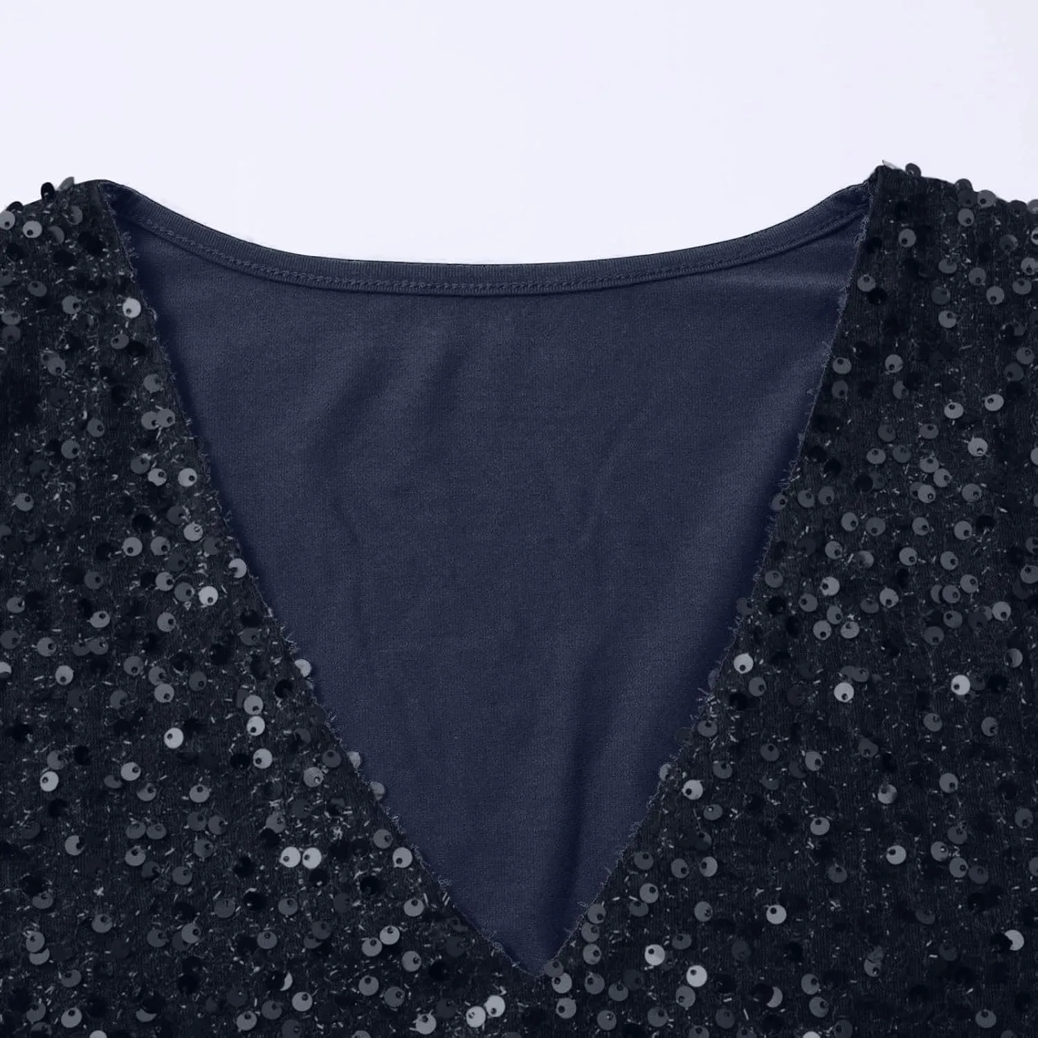 Women's Sequin Tops Sheer Long Sleeve Glitter Sparkly Party Blouse Velvet V-Neck Dressy Tops for Evening Party