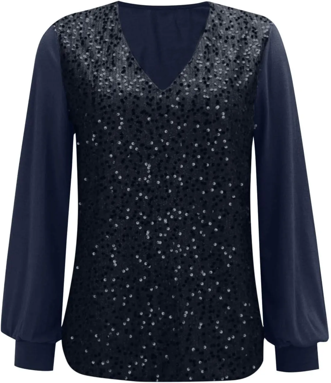 Women's Sequin Tops Sheer Long Sleeve Glitter Sparkly Party Blouse Velvet V-Neck Dressy Tops for Evening Party