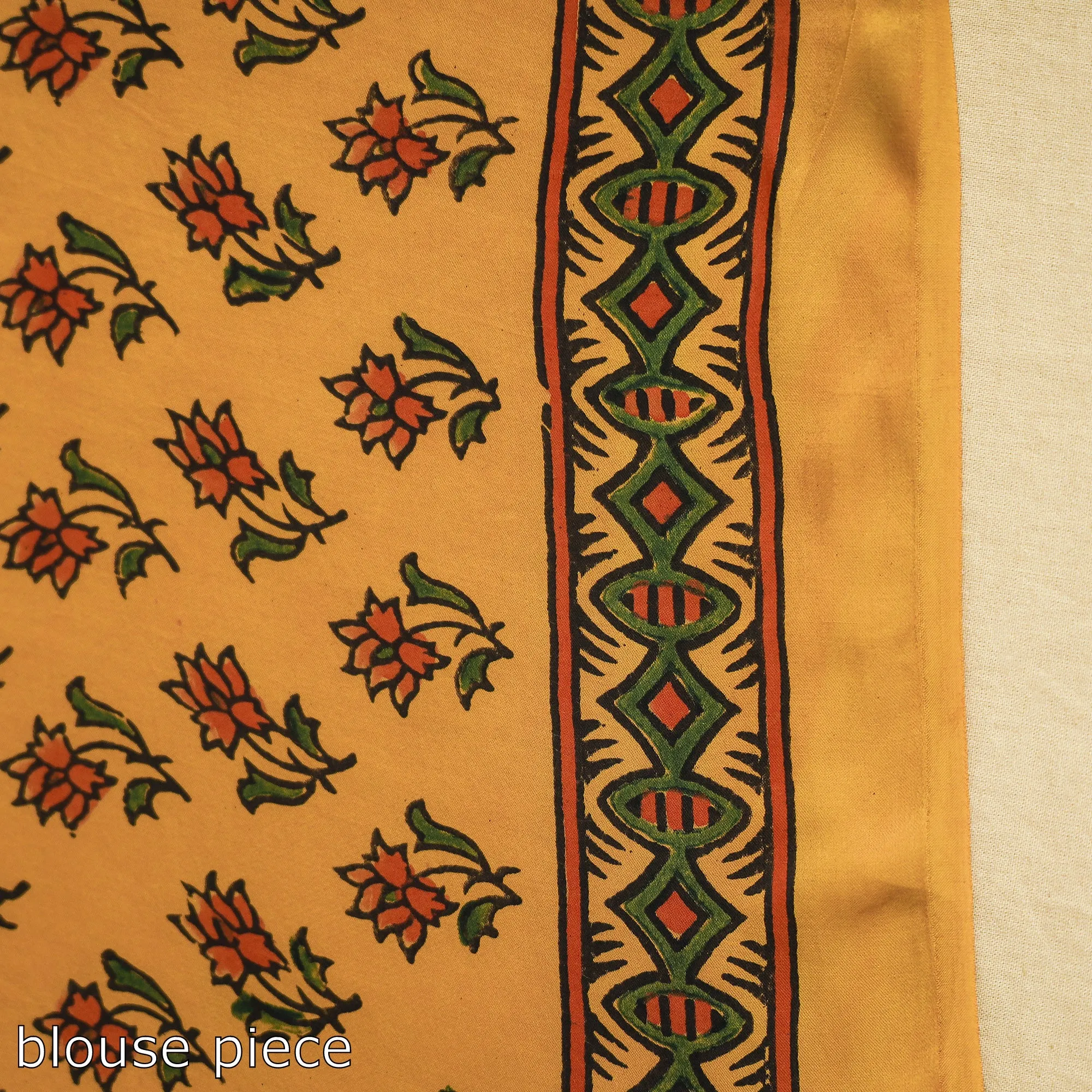 Yellow - Ajrakh Block Printed Modal Silk Saree with Tassels