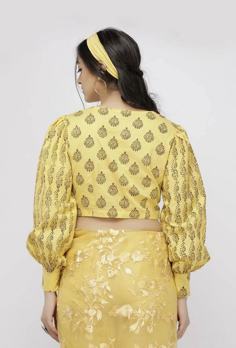 Yellow Cotton  Hand-Block Printed Blouse