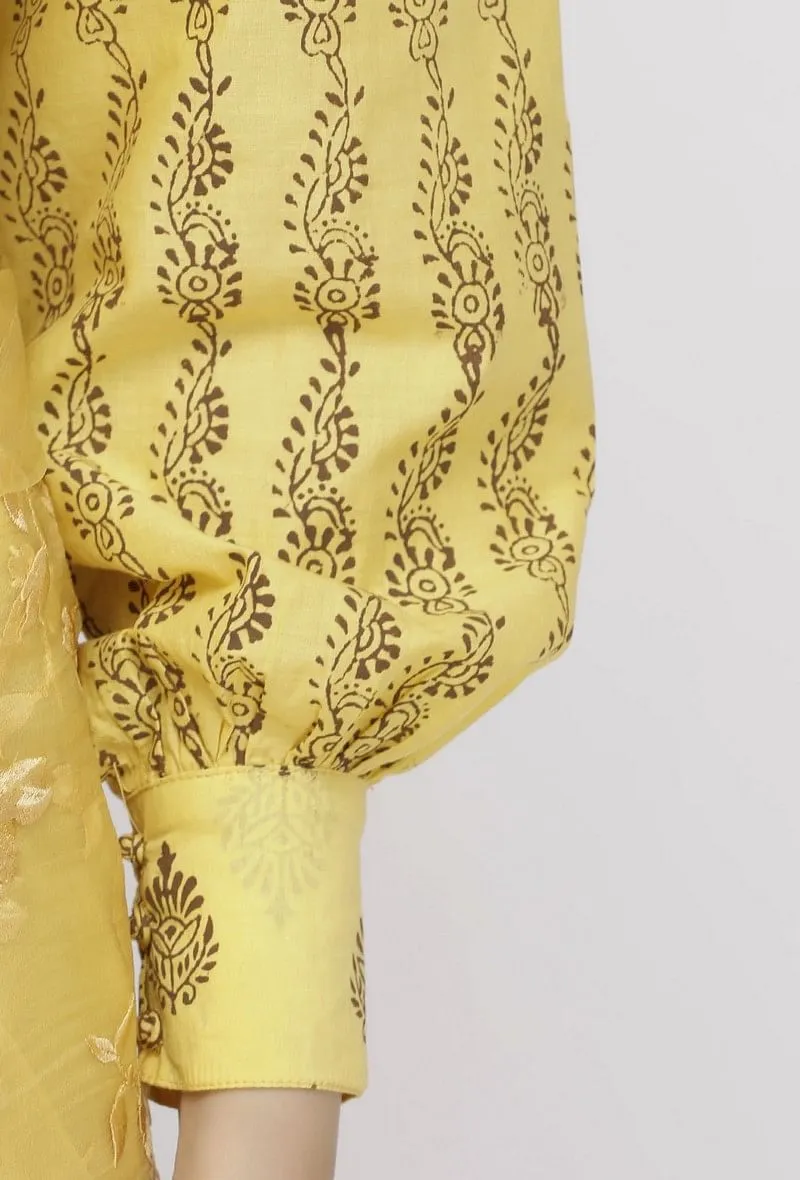 Yellow Cotton  Hand-Block Printed Blouse