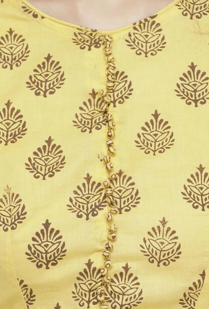 Yellow Cotton  Hand-Block Printed Blouse