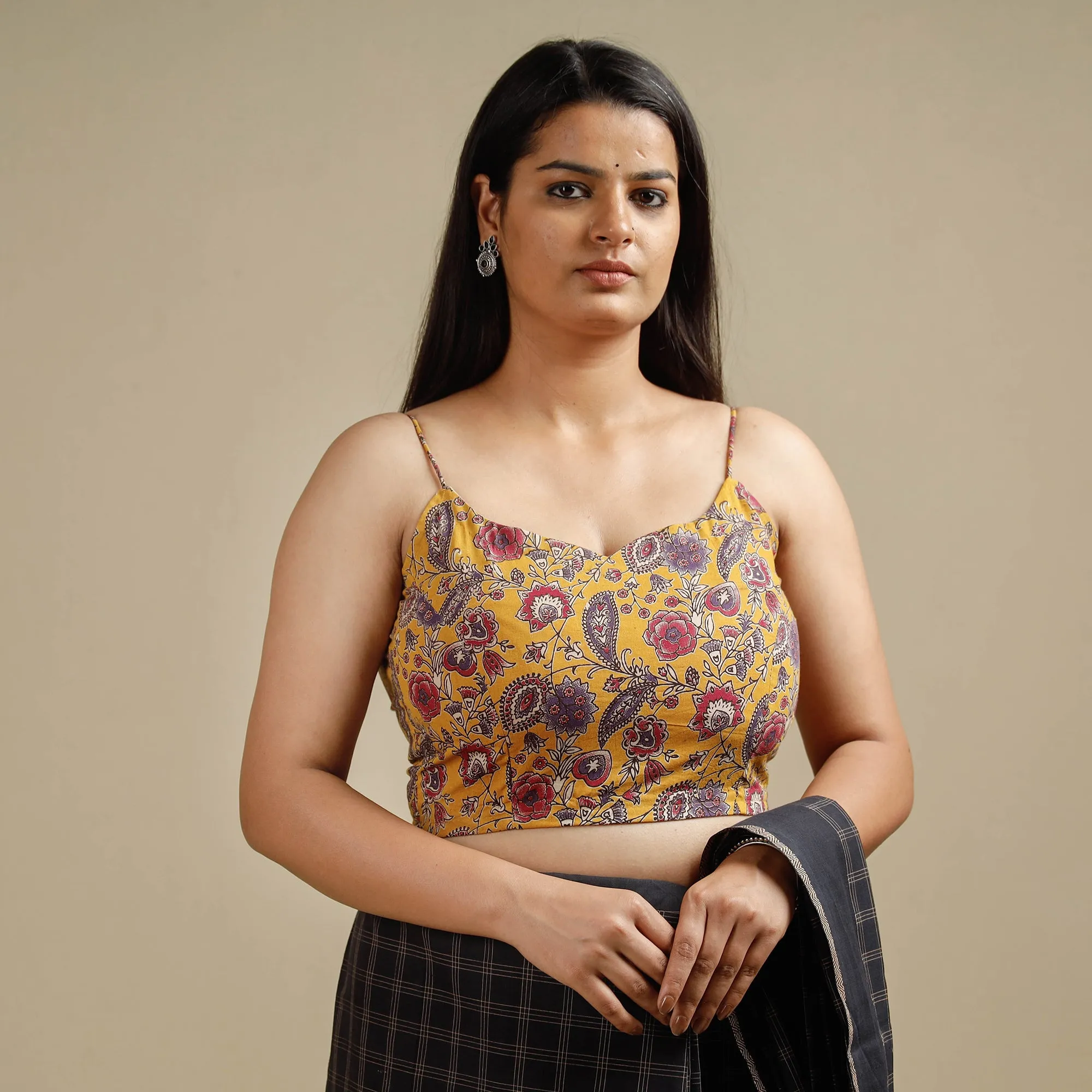 Yellow - Kalamkari Printed Cotton Stitched Blouse