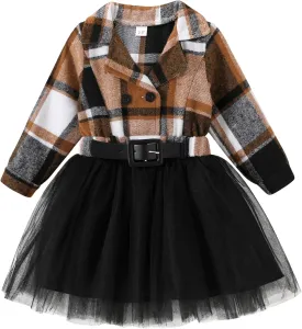 YOUNGER STAR Little Baby Girl Black and White Dress Buffalo Plaid Tutu Skirt Party Princess Formal Outfit Clothes