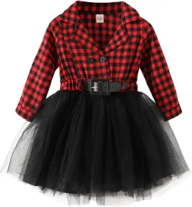 YOUNGER STAR Little Baby Girl Black and White Dress Buffalo Plaid Tutu Skirt Party Princess Formal Outfit Clothes
