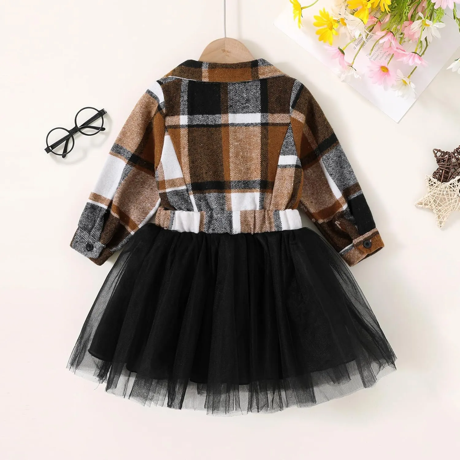 YOUNGER STAR Little Baby Girl Black and White Dress Buffalo Plaid Tutu Skirt Party Princess Formal Outfit Clothes
