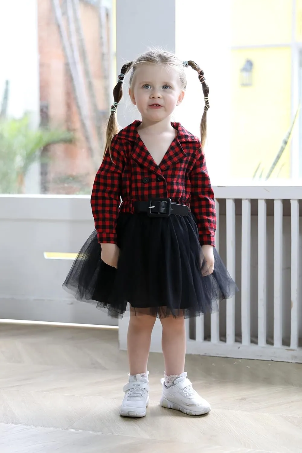 YOUNGER STAR Little Baby Girl Black and White Dress Buffalo Plaid Tutu Skirt Party Princess Formal Outfit Clothes