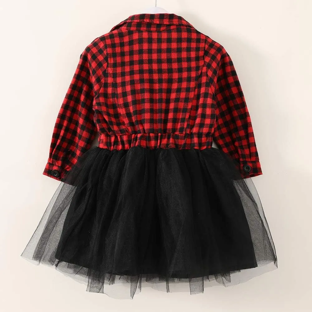 YOUNGER STAR Little Baby Girl Black and White Dress Buffalo Plaid Tutu Skirt Party Princess Formal Outfit Clothes
