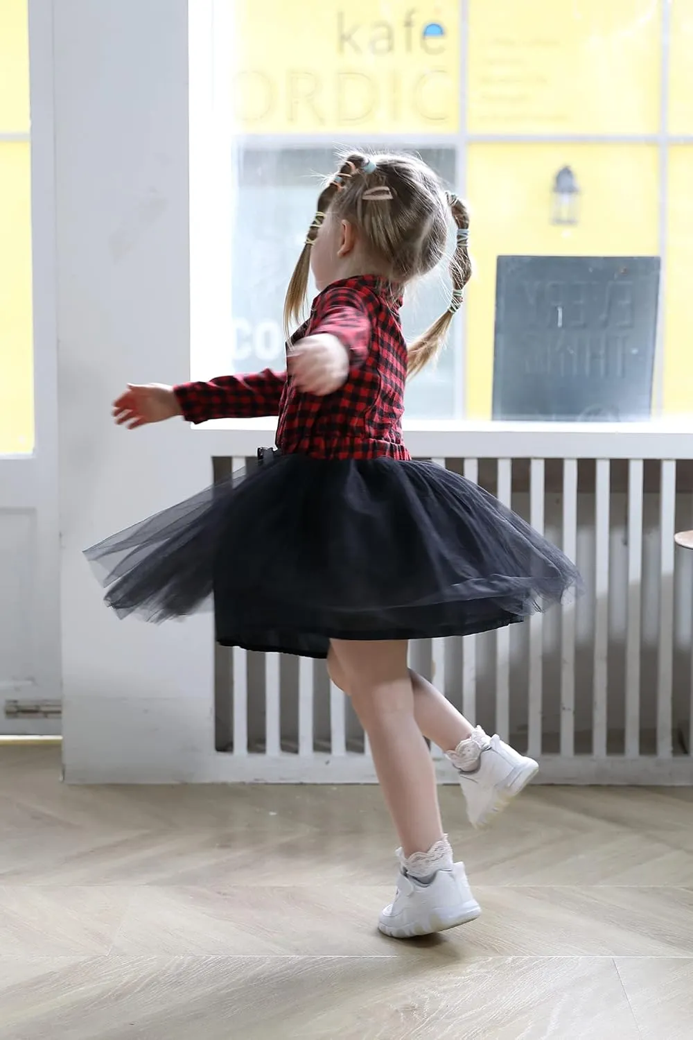 YOUNGER STAR Little Baby Girl Black and White Dress Buffalo Plaid Tutu Skirt Party Princess Formal Outfit Clothes