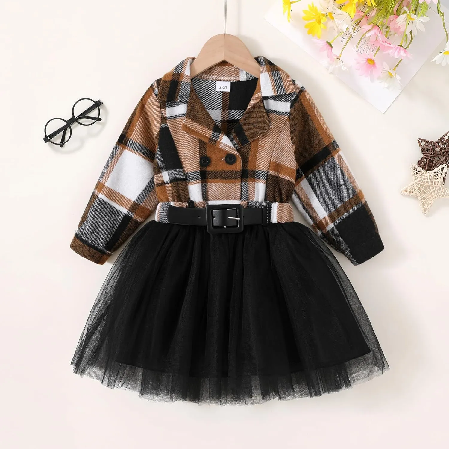 YOUNGER STAR Little Baby Girl Black and White Dress Buffalo Plaid Tutu Skirt Party Princess Formal Outfit Clothes